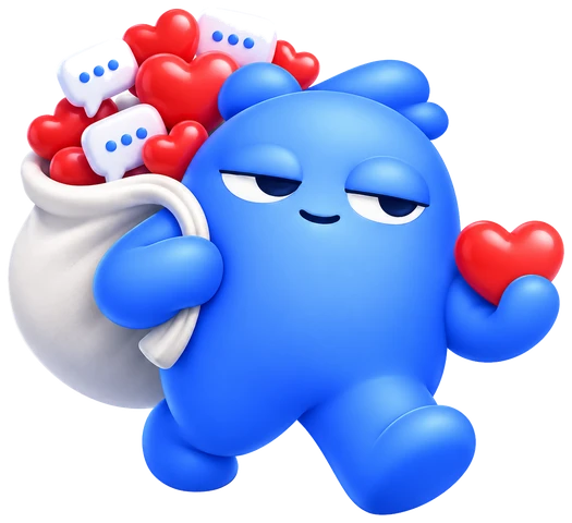 Mascot carrying a sack of likes and comments