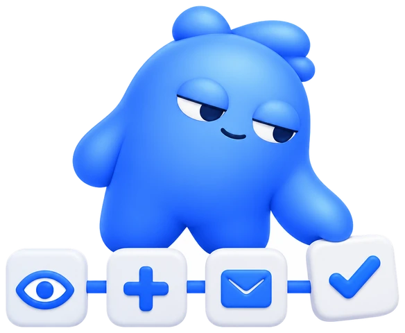 Mascot laying out the steps of an outreach flow